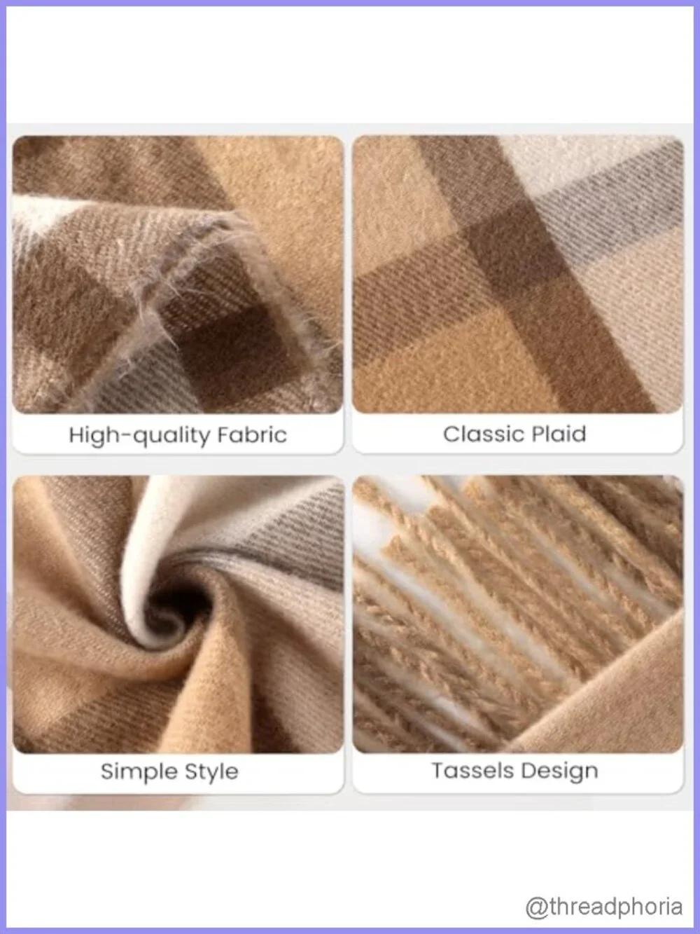 Womens Plaid Blanket Scarf, Cozy Pashmina Shawl Wrap, Soft Cashmere Feel,